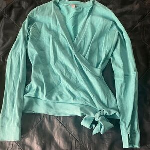 Ann Taylor Teal Wrap Sweater silk blend